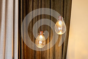 Loft pendant glass lamps. Minimal loft interior. Edison light bulbs for home or restaurant