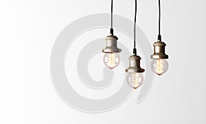 Loft pendant lamps with edison light bulbs. photo