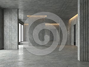 Loft space empty room with concrete floor and wall 3d render photo