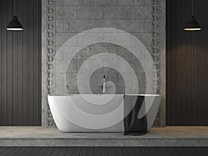 Loft style bathroom with concrete tile wall 3d render