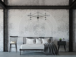 Loft style bedroom 3d rendering image photo
