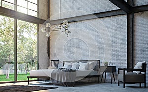Loft style bedroom 3d rendering image photo