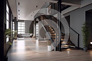 Loft style hallway interior in luxury house