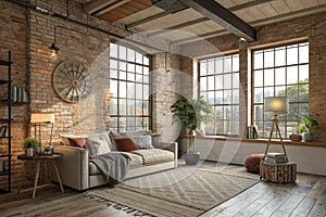 Loft style house with sofa and accessories