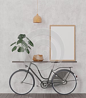 Loft style Living room and concrete wall and bicycle ,sofa mock up frame