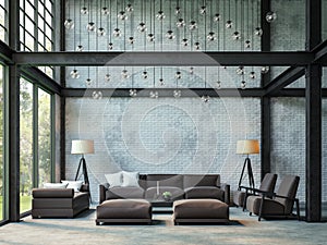 Loft style living room 3d rendering image. photo