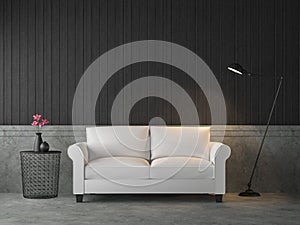 Loft style living room with white sofa 3d render photo