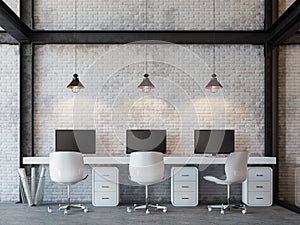 Loft style office 3d rendering image