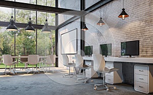 Loft style office 3d rendering image photo
