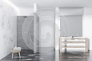 Marble luxury bathroom interior, shower and sink