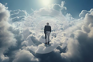 Lofty Man over clouds. Generate Ai