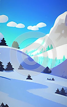 Lofty mountains, firs, and snow - abstract digital art