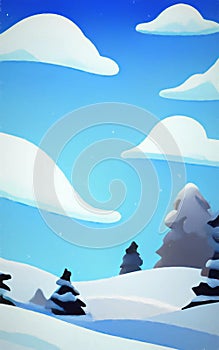 Lofty mountains, firs, and snow - abstract digital art