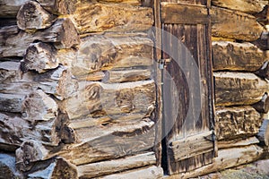 Log barn building storage shed primitive carved cottonwood logs background