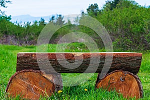 Log Bench Sitting in Field