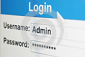 Log-in box on computer screen