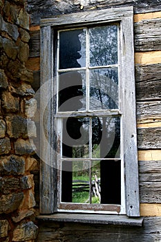 Log Cabin Broken Window Detail