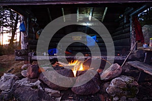 Log cabin Lean to Shelter in the Adirondack Mountains.