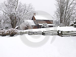Log cabin in snow