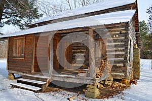 Log cabin in snow