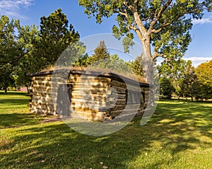 Log cabin with sod roof at Scouts Rest Ranch