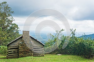 Log Cabin, Valley and Stormy Clouds on the Blue Ridge Parkway