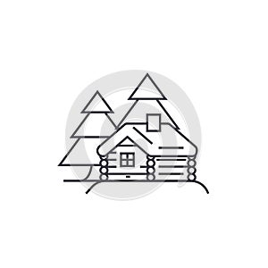 Log cabin vector line icon, sign, illustration on background, editable strokes