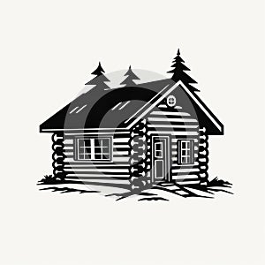 Simple Black And White Tree Cabin Icon - Clean Vector Art photo
