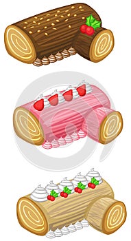 Log cake for Christmas vector set