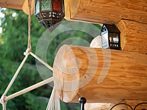 Log Chalet Detail Candles and swing