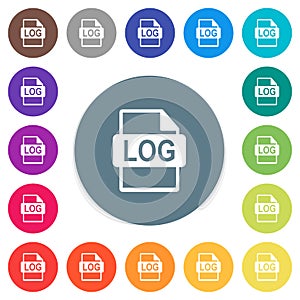 LOG file format flat white icons on round color backgrounds