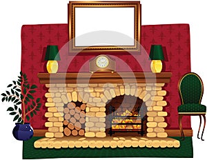 Log fire and hearth