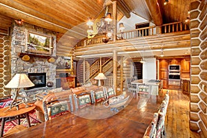 A modern log home dining room