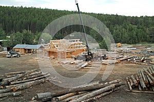 Log House Construction, British Columbia, Canada.