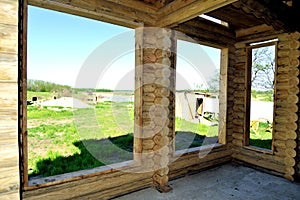 Log house, wooden frame