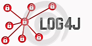 Log4J security vulnerability. Log4Shell. Web network infection concept