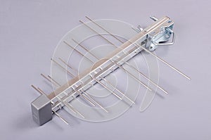 Log periodic antenna for UHF tv isolated on the gray background