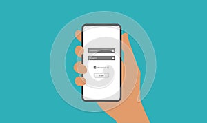 Log in screen. Mobile application interface. Website UI with buttons and network account.