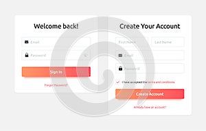 Log in, sign up web forms