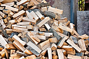 Log stockpile lumber for winter heap photo
