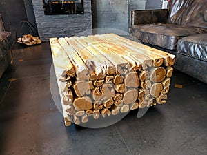 Log table in living room