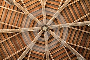 Log timber ceiling close up