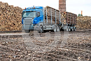 Log truck waiting list for unloading.