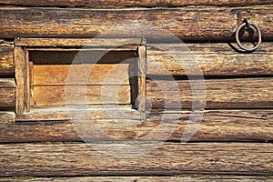 Log wall cinch ring tack grungy background