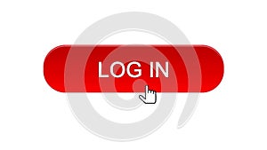 Log in web interface button clicked with mouse cursor, red color, application