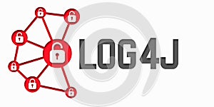 Log4J illustration concept. Log4Shell security vulnerability. Data center network infection concept