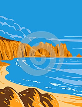 Logan Rock on Treen Cliff in Cornwall England Uk Art Deco Wpa Poster Art