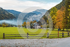 Logar valley or Logarska dolina in the Alps of Slovenia in autumn