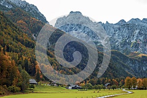 Logar valley or Logarska dolina in the Alps of Slovenia in autumn