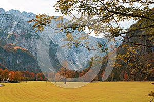 Logar valley or Logarska dolina in the Alps of Slovenia in autumn